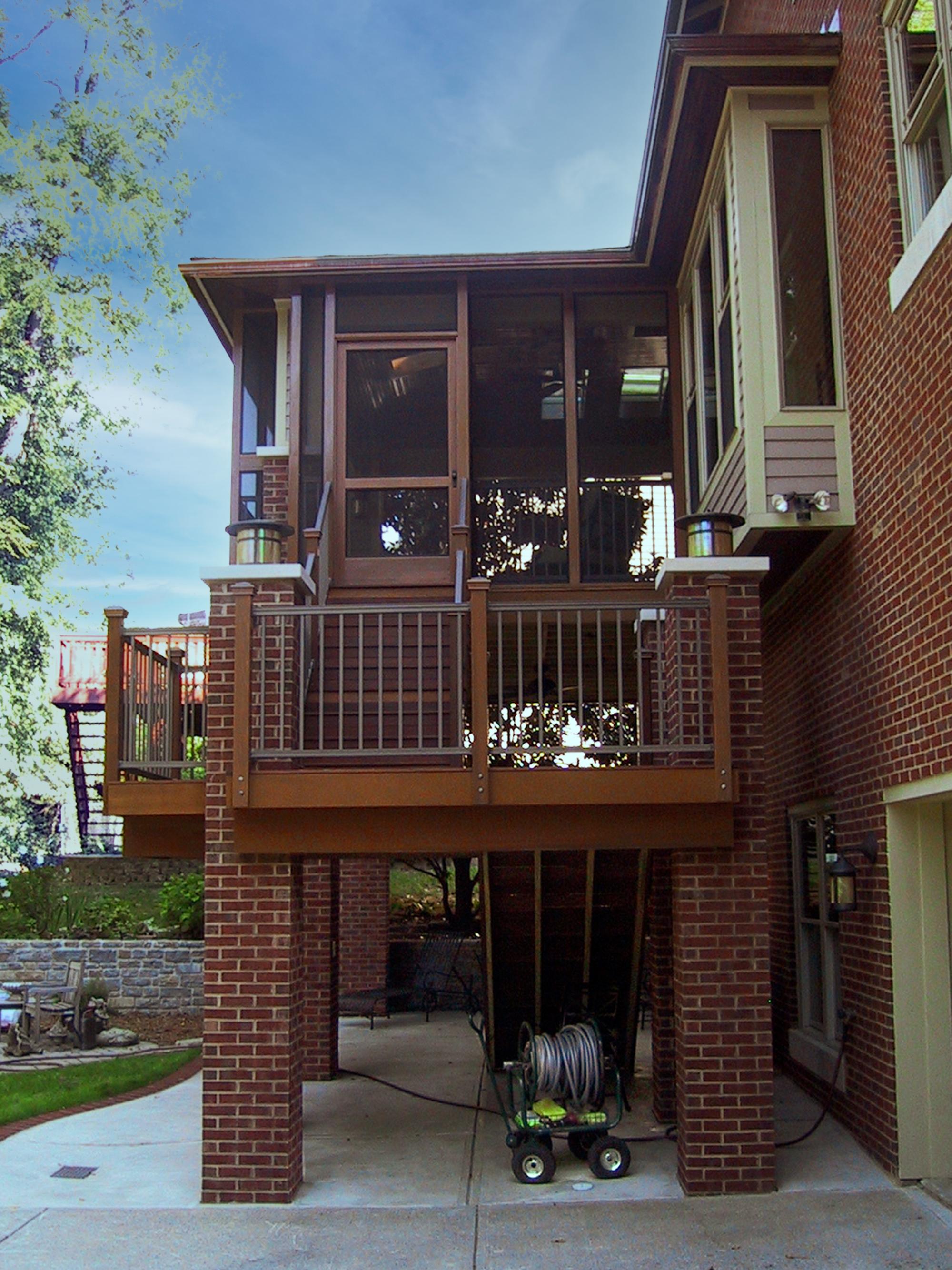 Brick and cedar screened porch addition side view