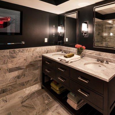 Mt. Adams condo renovation master bath black and white tile Wilcox Architecture