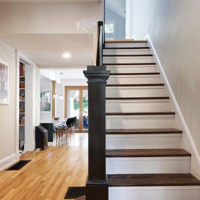 renovated open staircase new wood floors   